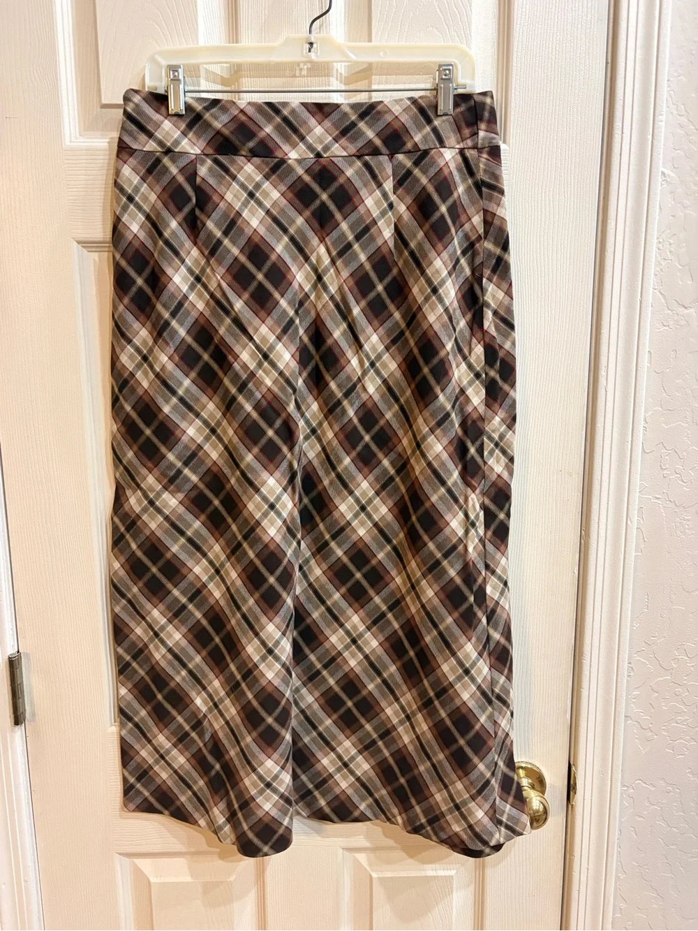 Cherokee Plaid Y2K Midi Skirt in Brown, Cream, and Black